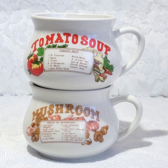 Vintage Set of 2 Recipe Tomato Soup and Mushroom Soup Bowls - Picture 1 of 17